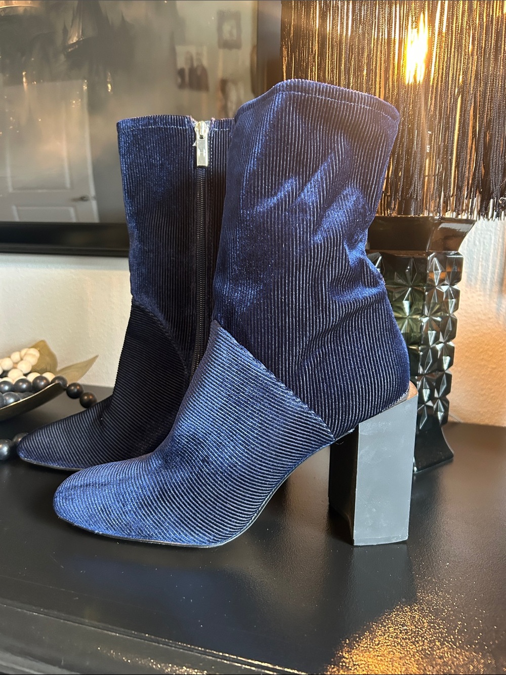 Navy Blue Corduroy Ankle Boots by H by Halston